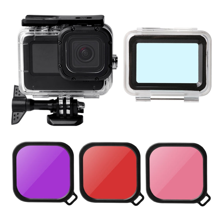 Waterproof Case + Touch Back Cover + Purple Red Pink Lens Filter for GoPro HERO10 Black / HERO9 Black - Waterproof Cases by buy2fix | Online Shopping UK | buy2fix