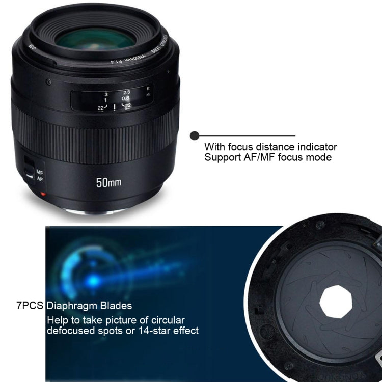 YONGNUO YN50MM F1.4C F1.4 Lens Large Aperture Auto Focus Lens for Canon(Black) by YONGNUO