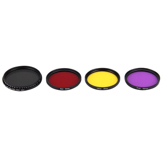 JUNESTAR 4 in 1 Proffesional 52mm Lens Filter(ND2-400 + Red + Yellow + FLD / Purple) for GoPro HERO5 / 4s / 4 / 3+ / 3 / 2 & Xiaomi Xiaoyi Yi I / II 4K & SJCAM Sport Action Camera by JSR