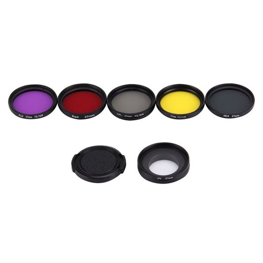 JUNESTAR 7 in 1 Proffesional 37mm Lens Filter(CPL + UV + ND4 + Red + Yellow + FLD / Purple) & Lens Protective Cap for GoPro HERO4 / 3+ / 3 Sport Action Camera by JSR