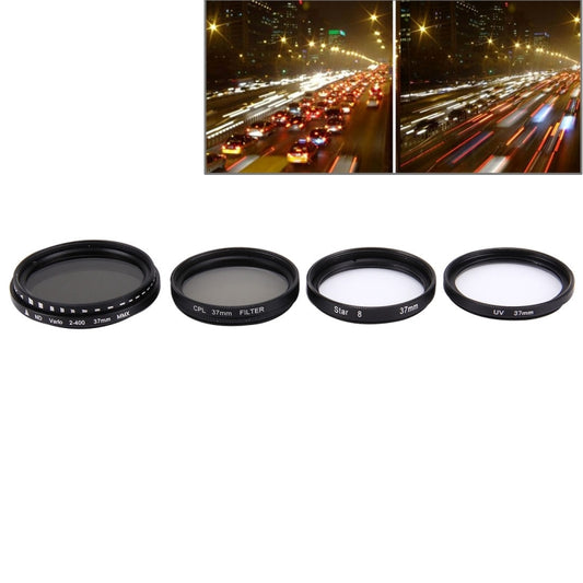 JUNESTAR 4 in 1 Proffesional 37mm Lens Filter(CPL + UV + ND2-400 + Star 8) for GoPro & Xiaomi Xiaoyi Yi Sport Action Camera by JSR