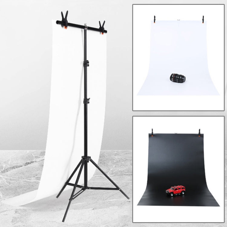 70x200cm T-Shape Photo Studio Background Support Stand Backdrop Crossbar Bracket Kit with 70x140cm Black / White PVC Backdrops - Support Stands by buy2fix | Online Shopping UK | buy2fix