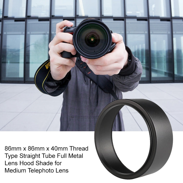 86mm x 86mm x 40mm Thread Type Straight Tube Full Metal Lens Hood Shade for Medium Telephoto Lens - Lens Hood by buy2fix | Online Shopping UK | buy2fix