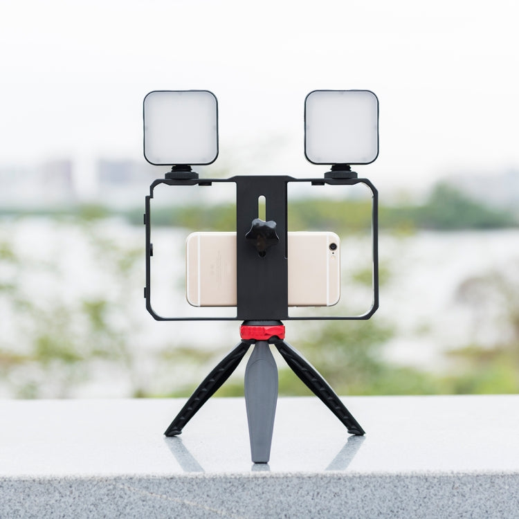 YELANGU PC203 YLG1801C Vlogging Live Broadcast LED Selfie Light Smartphone Video Rig Handle Stabilizer Plastic Bracket Tripod Kits by YELANGU