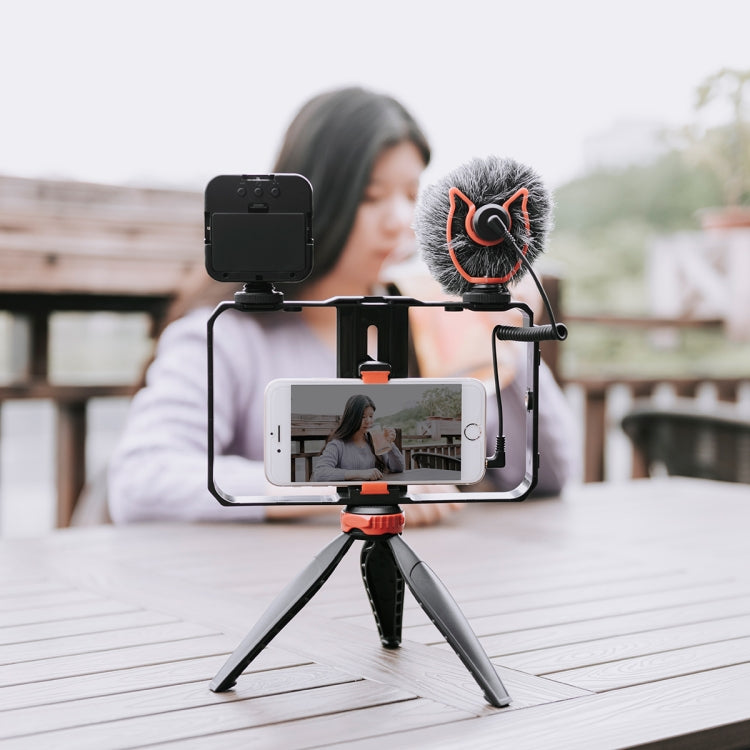 YELANGU PC204 YLG1801D Vlogging Live Broadcast LED Selfie Light Smartphone Video Rig Handle Stabilizer Bracket Kits with Microphone & Tripod by YELANGU