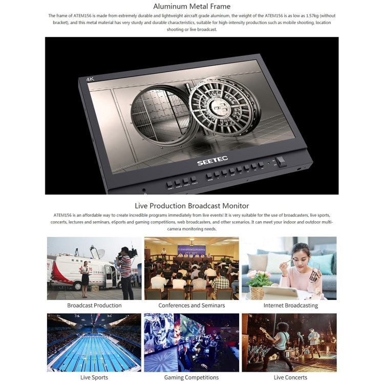 SEETEC ATEM156 1920x1080 15.6 inch IPS Screen HDMI 4K HD Live Broadcast Camera Field Monitor, Support Four Screen Split by SEETEC