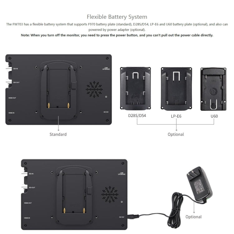 FEELWORLD FW703 1920x1200 7 inch IPS Screen HDMI 4K SDI Broadcast Camera Field Monitor by FEELWORLD