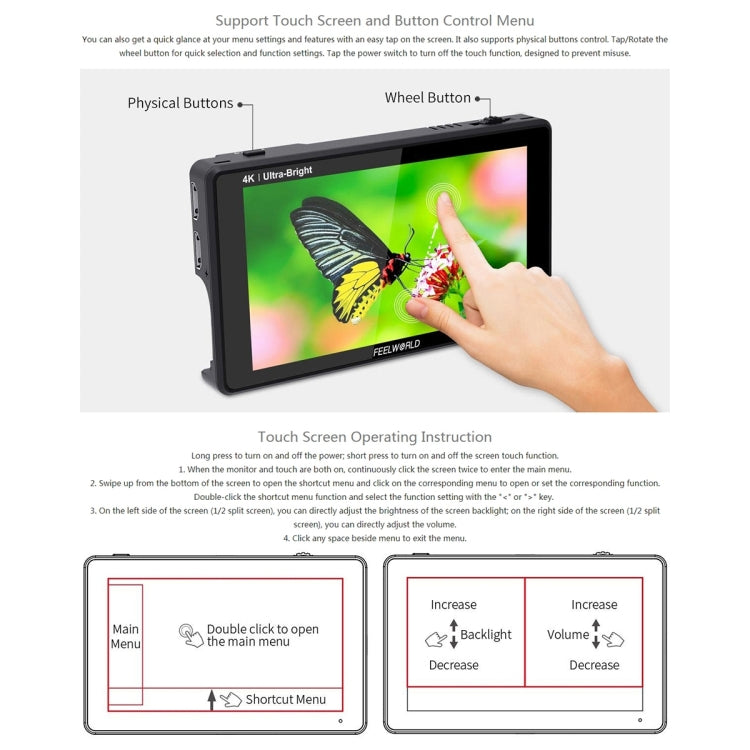 FEELWORLD LUT6 1920x1080 2600 nits 6 inch IPS Screen HDMI 4K Touch Control Camera Field Monitor - On-camera Monitors by FEELWORLD | Online Shopping UK | buy2fix