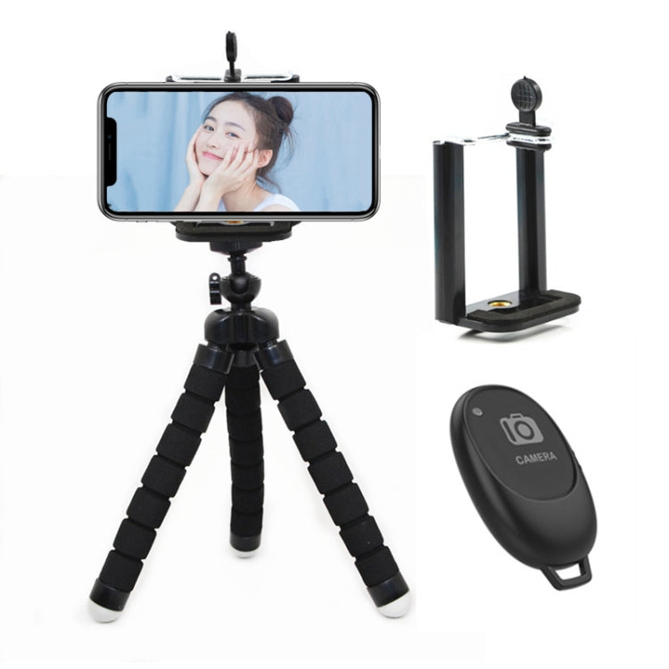 Mini Octopus Flexible Foam Tripod Holder with Phone Clamp & Remote Control(Black) - Stand by buy2fix | Online Shopping UK | buy2fix