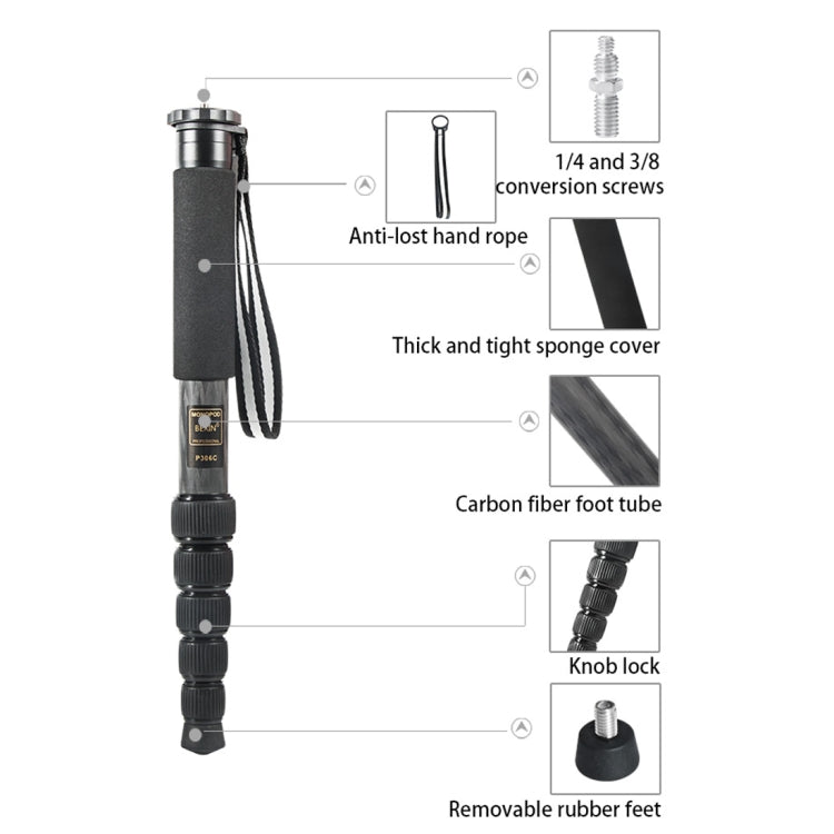 BEXIN P306C Portable Travel Outdoor DSLR Camera Carbon Fiber Monopod Holder (Black) - Monopods by BEXIN | Online Shopping UK | buy2fix