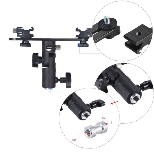 Double Hot Shoe Flash Stand Bracket - Stand Bracket by buy2fix | Online Shopping UK | buy2fix