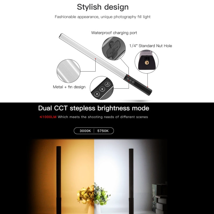 LUXCeO Q508S Dual Color Temperature 1000LM Photo LED Stick Video Light Handheld LED Fill Light Flash Lighting Lamp (Black) - by LUXCeO | Online Shopping UK | buy2fix