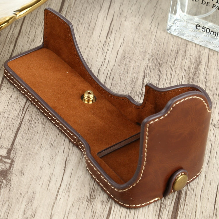 1/4 inch Thread PU Leather Camera Half Case Base for Sony ILCE-7C/A7C (Coffee) - Half Case by buy2fix | Online Shopping UK | buy2fix
