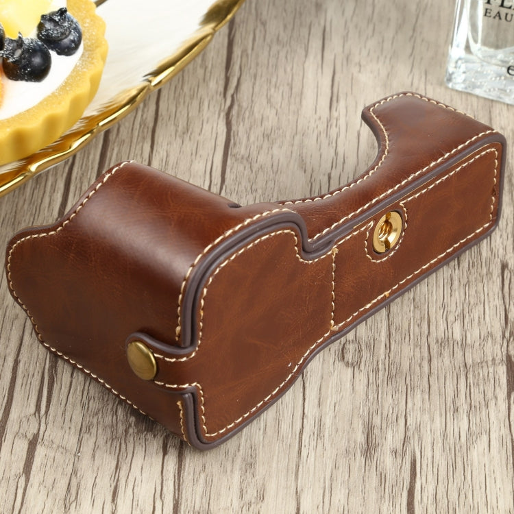 1/4 inch Thread PU Leather Camera Half Case Base for Sony ILCE-7C/A7C (Coffee) - Half Case by buy2fix | Online Shopping UK | buy2fix