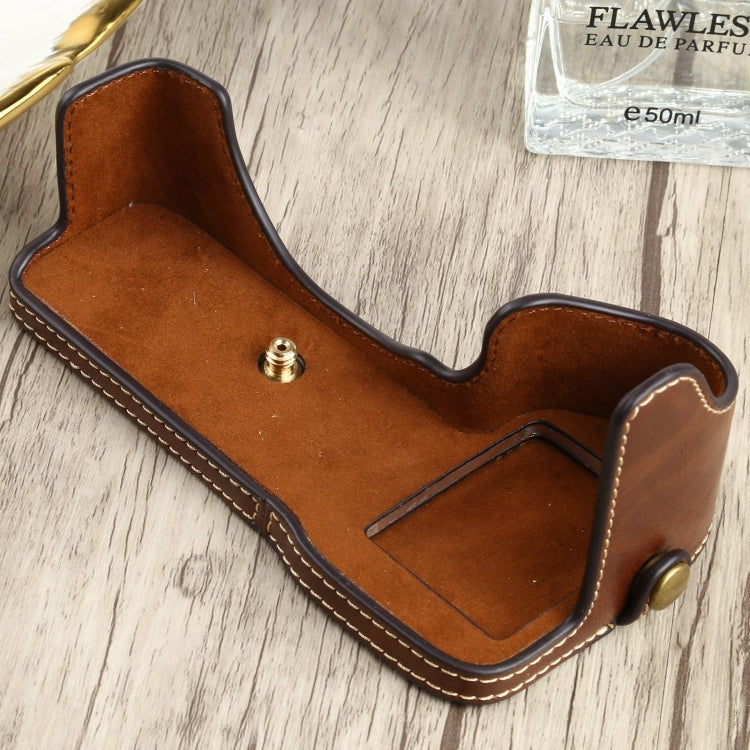 1/4 inch Thread PU Leather Camera Half Case Base for Sony ILCE-7RM4 / A7RM4 / A7R IV (Coffee) - Half Case by buy2fix | Online Shopping UK | buy2fix