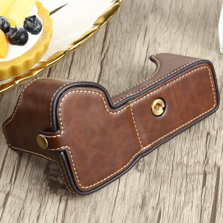 1/4 inch Thread PU Leather Camera Half Case Base for Sony ILCE-7RM4 / A7RM4 / A7R IV (Coffee) - Half Case by buy2fix | Online Shopping UK | buy2fix