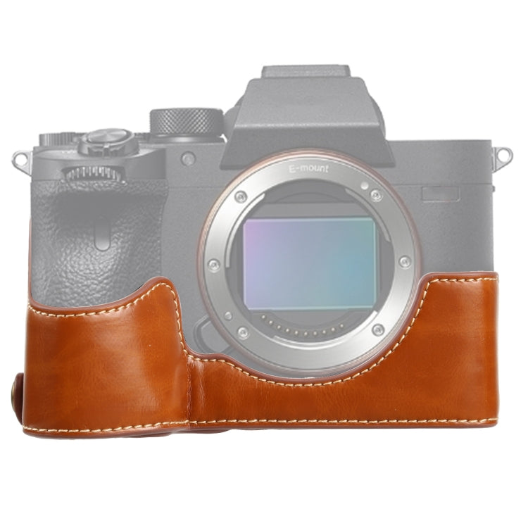 1/4 inch Thread PU Leather Camera Half Case Base for Sony ILCE-7RM4 / A7RM4 / A7R IV (Brown) - Half Case by buy2fix | Online Shopping UK | buy2fix