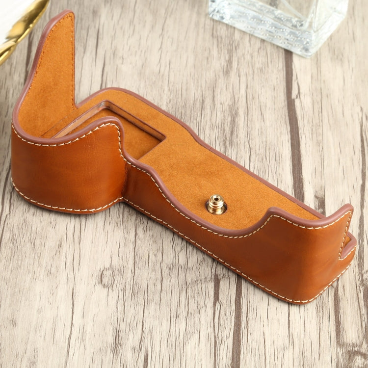 1/4 inch Thread PU Leather Camera Half Case Base for Sony ILCE-7RM4 / A7RM4 / A7R IV (Brown) - Half Case by buy2fix | Online Shopping UK | buy2fix