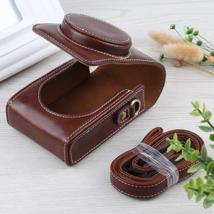 Vertical Flip Full Body Camera PU Leather Case Bag with Strap for Ricoh GR III / GRII, Sony ZV-1 / DSC-RX100M7 / RX100M6 / RX100M5 / RX100M2 (Coffee) by buy2fix