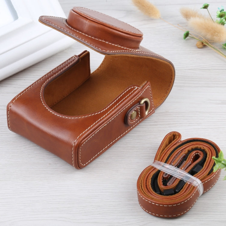 Vertical Flip Full Body Camera PU Leather Case Bag with Strap for Ricoh GR III / GRII, Sony ZV-1 / DSC-RX100M7 / RX100M6 / RX100M5 / RX100M2 (Brown) by buy2fix