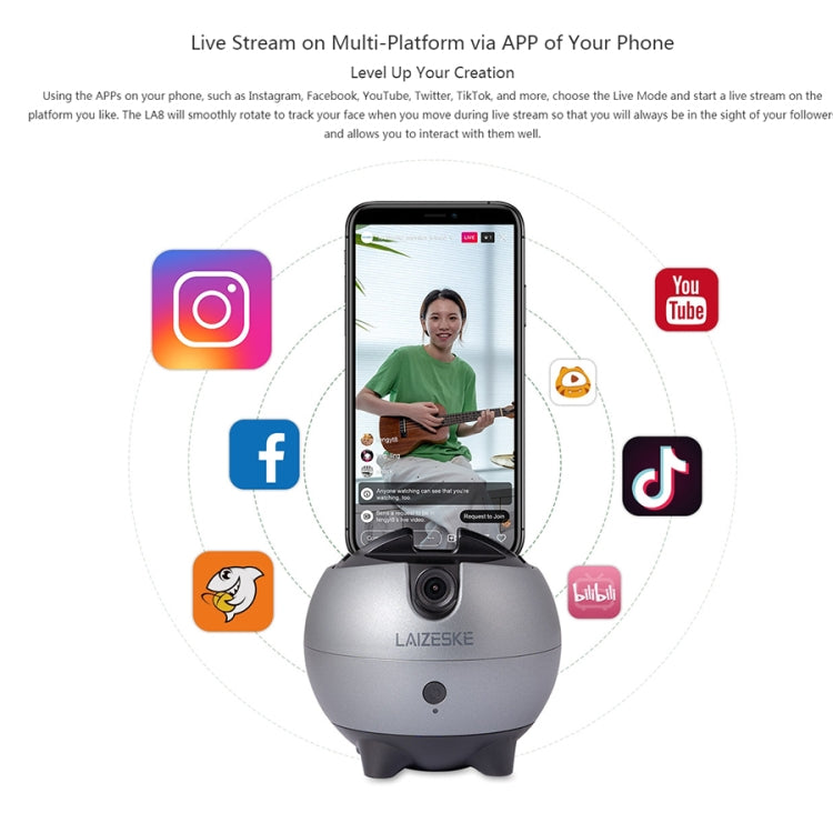 LAIZESKE LA8 Smart Robot Cameraman 360 Degree Auto Tracking Phone Holder (Grey) - Tripod Heads by buy2fix | Online Shopping UK | buy2fix