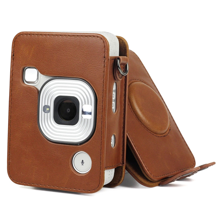 Full Body Camera Retro PU Leather Case Bag with Strap for FUJIFILM instax mini Liplay (Brown) - Leather Bag by buy2fix | Online Shopping UK | buy2fix