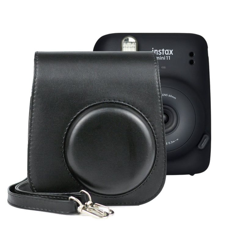 Solid Color Full Body Camera Leather Case Bag with Strap for FUJIFILM Instax mini 11 (Black) - Leather Bag by buy2fix | Online Shopping UK | buy2fix