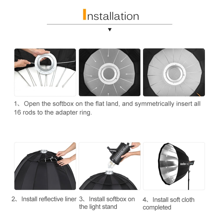 Godox P90H 90cm Deep Parabolic Softbox Reflector Diffuser Studio Light Box (Black) by Godox