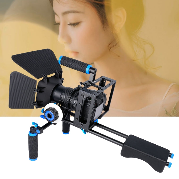 YELANGU D222 Dual Handles Camera Shoulder Mount + Camera Cage Stabilizer Kit with Matte Box + Follow Focus for DSLR Camera / Video Camera by YELANGU
