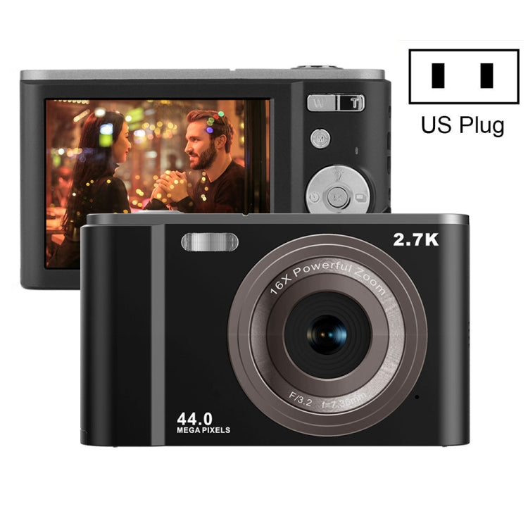 DC302 2.88 inch 44MP 16X Zoom 2.7K Full HD Digital Camera Children Card Camera, US Plug(Black) - Children Cameras by buy2fix | Online Shopping UK | buy2fix