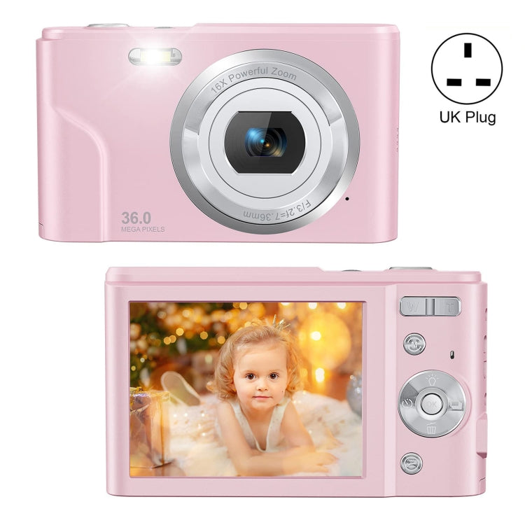 DC311 2.4 inch 36MP 16X Zoom 2.7K Full HD Digital Camera Children Card Camera, UK Plug (Pink) - Children Cameras by buy2fix | Online Shopping UK | buy2fix