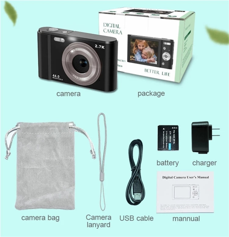 DC302 2.88 inch 44MP 16X Zoom 2.7K Full HD Digital Camera Children Card Camera, EU Plug (Silver) by buy2fix