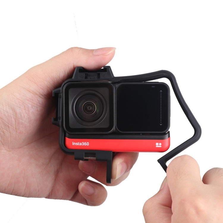 Plastic Frame Mount Protective Case Cage with Tripod Base Adapter & Long Screw & Cold Shoe Base for Insta360 One R(Black) - Mount & Holder by buy2fix | Online Shopping UK | buy2fix