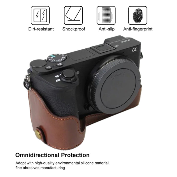 1/4 inch Thread PU Leather Camera Half Case Base for Sony ILCE-A6500 / A6500 (Brown) - Half Case by buy2fix | Online Shopping UK | buy2fix