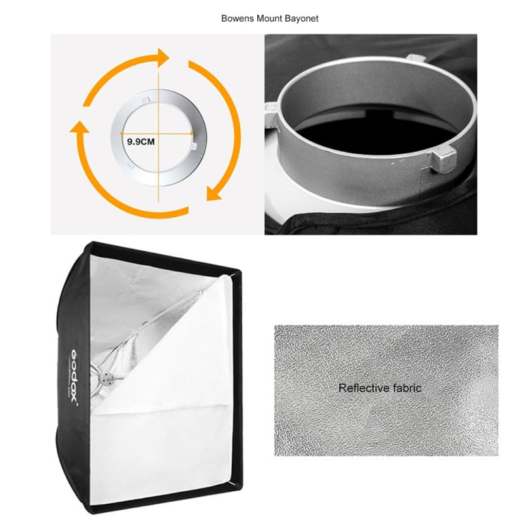 Godox 60 x 60cm Rectangle Softbox Photo Studio Bowens Mount Diffuser for Speedlite (Black) - by Godox | Online Shopping UK | buy2fix