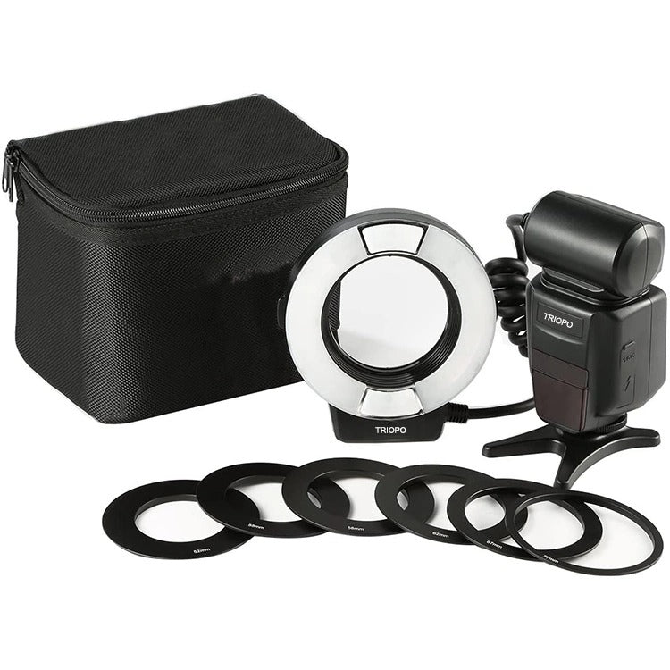 TRIOPO TR-15EX Macro Ring TTL Flash Light with 6 Different Size Adapter Rings For Nikon I-TTL (Black) by TRIOPO