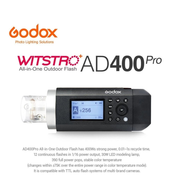 Godox AD400 Pro WITSTRO 400Ws All-in-One Outdoor Flash 2.4GHz Speedlite Light(EU Plug) - Shoe Mount Flashes by Godox | Online Shopping UK | buy2fix