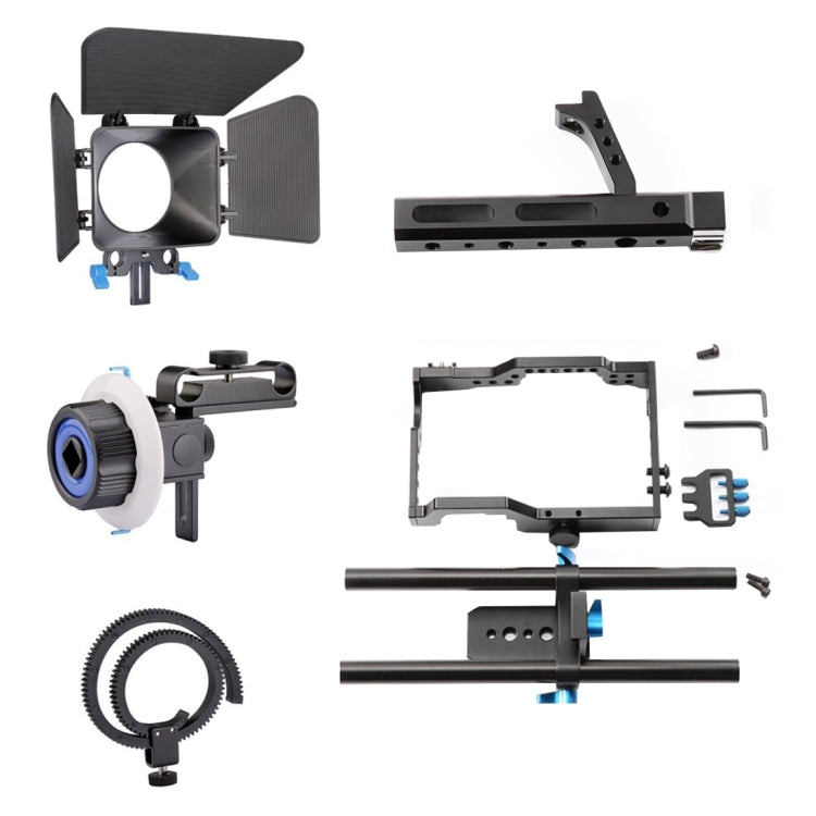YELANGU YLG1105A Handle Video Camera Cage Stabilizer Kit with Matte Box & Follow Focus for Panasonic Lumix DMC-GH4 & G7 / Sony A7 & A7S & A7R & A7RII & A7SII by YELANGU