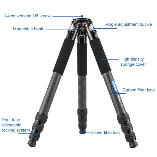 BEXIN RC294 Portable Collapsible Carbon Fiber Camera Tripod with K44 Panoramic Ball Head by buy2fix
