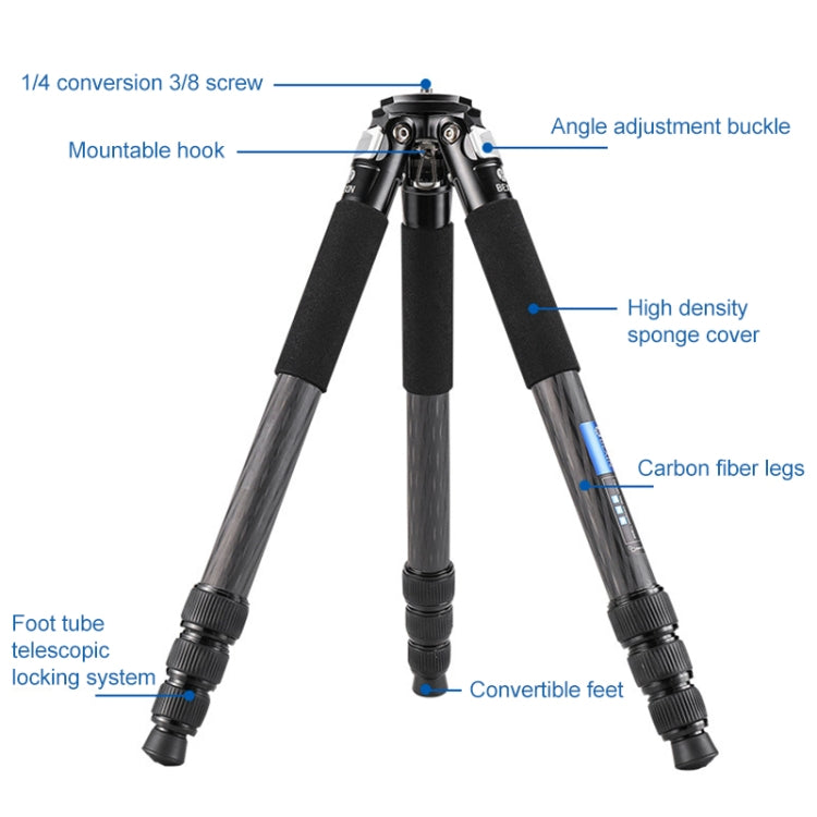 BEXIN RC334 Portable Collapsible Carbon Fiber Camera Tripod with K44 Panoramic BallHead - Tripods by BEXIN | Online Shopping UK | buy2fix