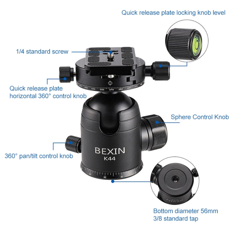 BEXIN RC334 Portable Collapsible Carbon Fiber Camera Tripod with K44 Panoramic BallHead - Tripods by BEXIN | Online Shopping UK | buy2fix