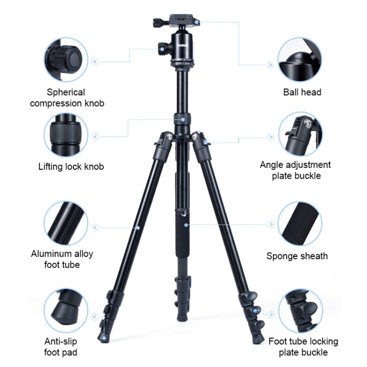 TRIOPO Oubao A-308S Adjustable Portable Aluminum Alloy Tripod with Ball Head for SLR Camera - Tripods by TRIOPO | Online Shopping UK | buy2fix