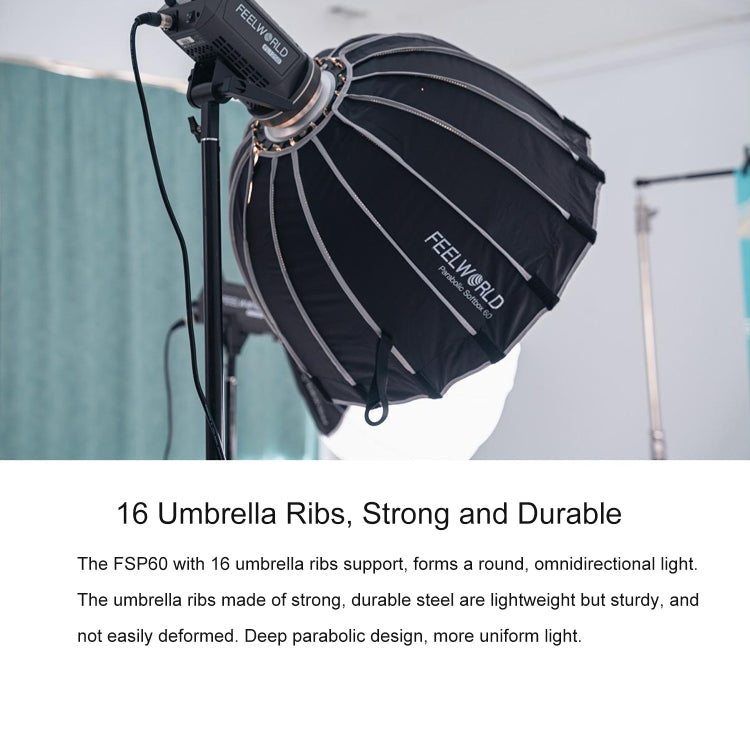 FEELWORLD FSP60 60cm Parabolic Softbox Quick Release Diffuser with Bowens Mount (Black) - by FEELWORLD | Online Shopping UK | buy2fix