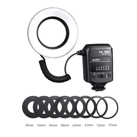 Godox ML-150II On-camera Macro Ring Flash Light with 8 Different Size Adapter Rings (Black) by Godox