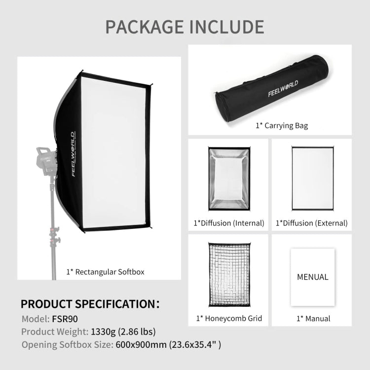 FEELWORLD FSR90 60x90cm Rectangular Softbox Quick Release Bowens Mount Diffuser by FEELWORLD