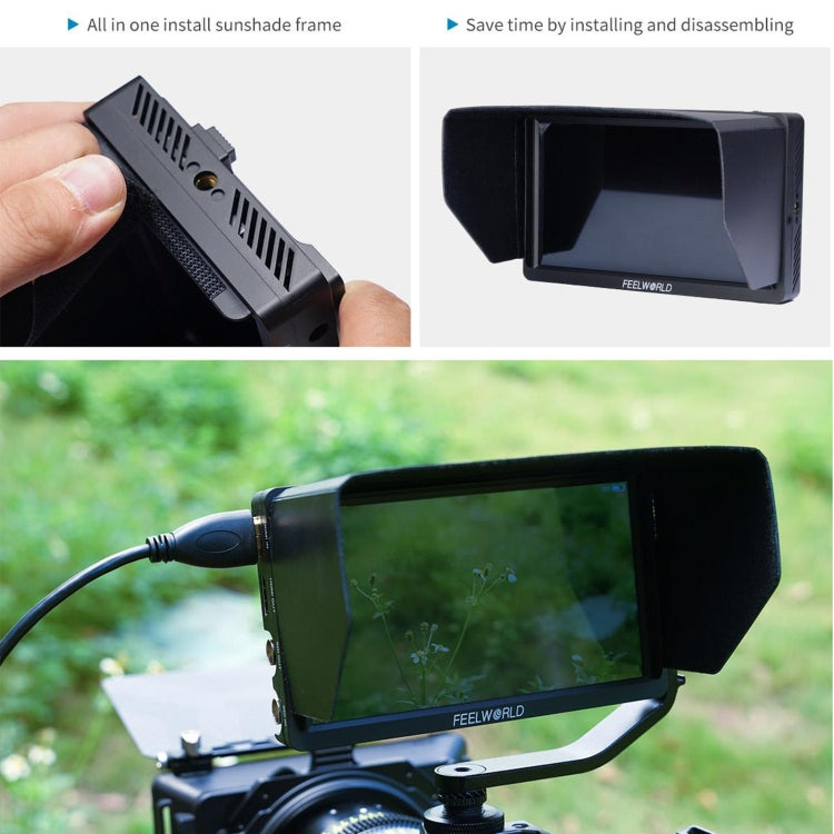 FEELWORLD FW568S 6 Inch On-camera Monitor FHD IPS 3G-SDI 4K HDMI F970 External Power and Install Kit (Black) by FEELWORLD