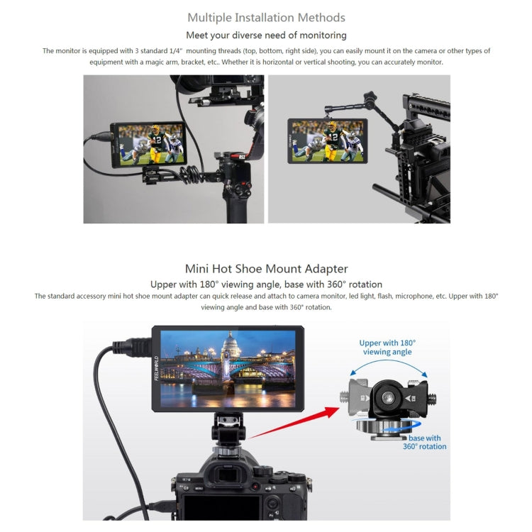 FEELWORLD CUT6S 6-inch Touch Screen Monitor Recorder FHD IPS 4K HDMI 3G-SDI Camera Field Monitor (Black) by FEELWORLD