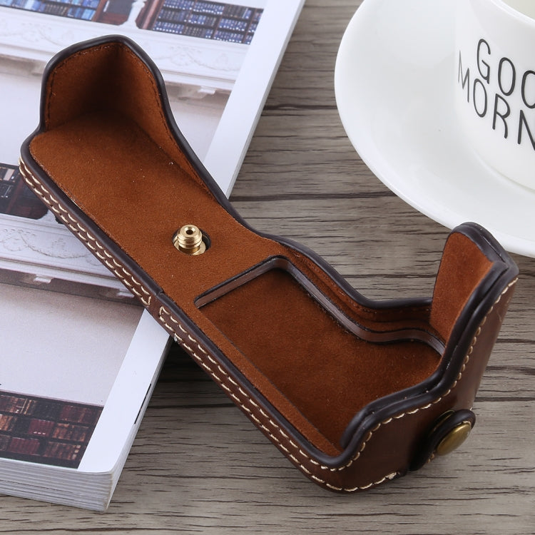 1/4 inch Thread PU Leather Camera Half Case Base for Canon EOS M5(Coffee) - Half Case by buy2fix | Online Shopping UK | buy2fix
