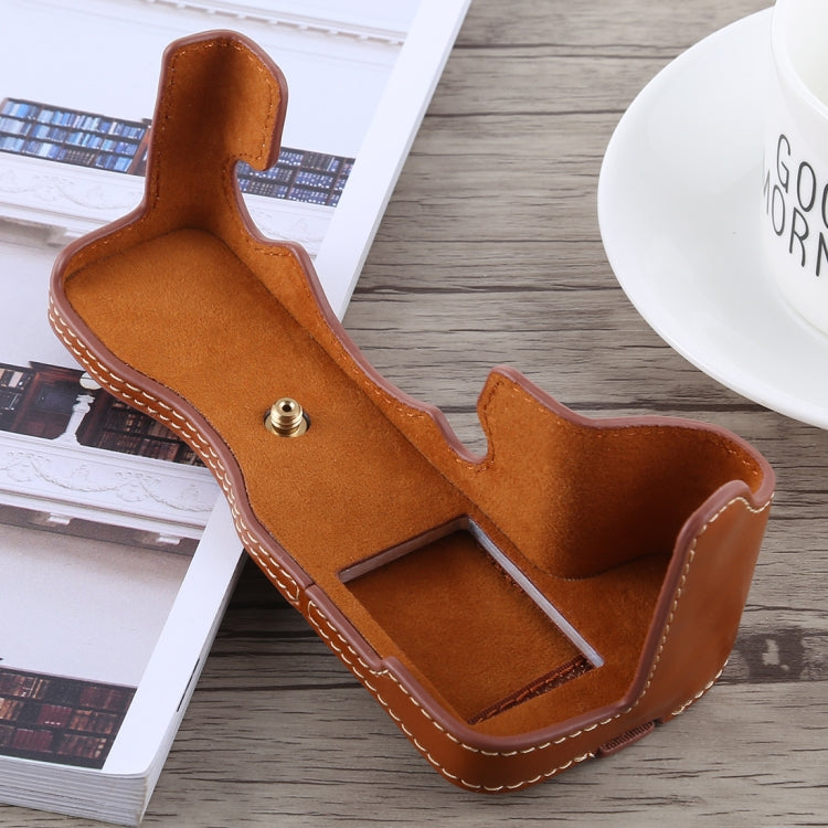 1/4 inch Thread PU Leather Camera Half Case Base for FUJIFILM X-H1 (Brown) - Half Case by buy2fix | Online Shopping UK | buy2fix