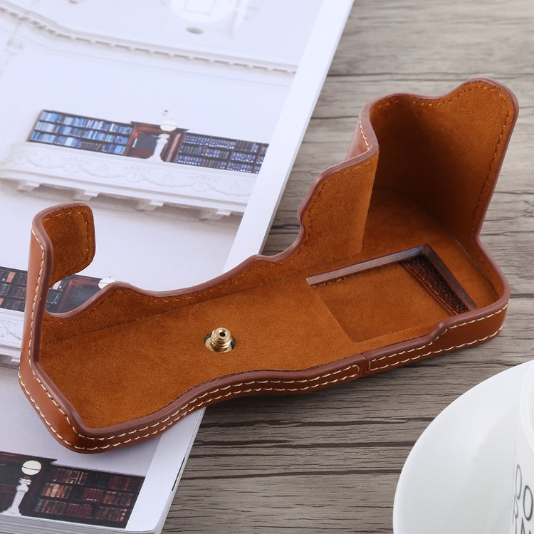 1/4 inch Thread PU Leather Camera Half Case Base for FUJIFILM X-H1 (Brown) - Half Case by buy2fix | Online Shopping UK | buy2fix